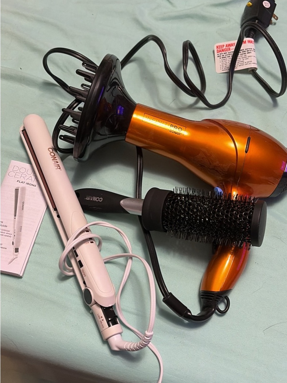Conair Orange Hair Dryer and Pink Flat Iron Styling Set